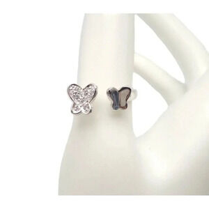 Clear Rhinestone Butterfly Open Ring Sterling Silver Size 8 Vintage